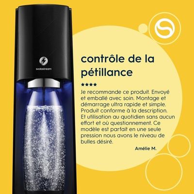 SodaStream Terra Machine à Eau Pétillante Noire Acier Inoxydable - Pack 1 Bouteille 1L + Recharge 60L Quick Connect