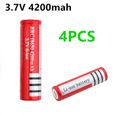 4pcs 18650 Li-ion 3800mAh Capacité 3.7V Batterie rechargeable Rouge-0