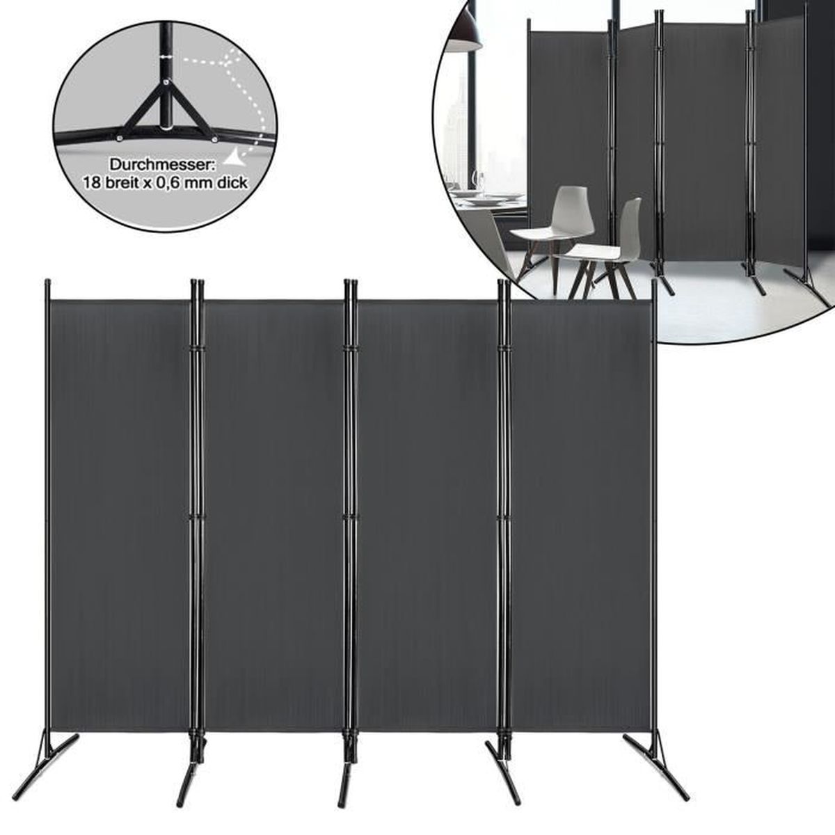 YRHOME Paravent sur Pied 4 Panneaux Pliable en Toile Polyester
