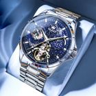SHARPHY Montre homme de marque de luxe mécanique automatique chronographes affichage des phases de la lune multifonction bracelet en acier