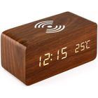 SODIAL Réveil Avec Pour Tampon De Charge Sans Fil Qi Compatible Avec Pour Iphone Samsung Horloge Numérique Led De Bois Fonction De