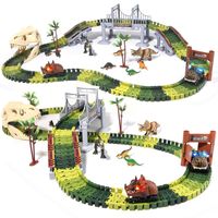 Circuit de voitures 289 pièces dinosaures jouets circuit de voitures à partir de 3 4 5 6 ans avec 2 voitures avec 8 de dinosaures
