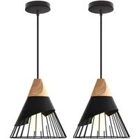 IDEGU 2x Suspension Luminaire Industrielle Vintage Lampe Plafonnier Bois Métal Design pour Salon Chambre Restaurant