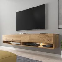 Meuble TV / Meuble de salon - WANDER - 180 cm - effet chêne wotan - avec LED - 2 niches ouvertes - style industriel