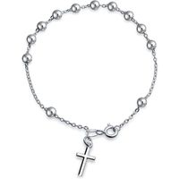 La Priere Religieuse Simple Fines Perles Bille Cross Rosary Bracelet Pour Femme Ados En Argent