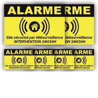 Stickers Autocollant Alarme Maison - Lot x6 : 150x100mm (x2) + 75x50mm (x4) - Plastification Anti UV - garantie 5 ans - ANJ