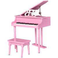 Piano à queue enfant en bois HOMCOM - 30 touches - tabouret et pupitre inclus - MDF rose