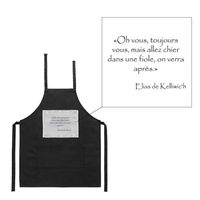Tablier noir de cuisine barbecue Elias Chier dans une fiole citation Kaamelott