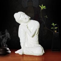 Blanc Résine Sieste Indien Bouddha Statue Décor À La Maison Cadeau de Pendaison de Crémaillère, apporter la bonne chance et