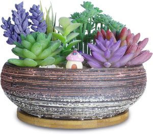 POT DE FLEUR Pot de Fleurs, Grand Pot de Plantes Succulentes avec Plateau de Drainage Pot à Cactus Bonsaï en Céramique pour Plantes.[Q246]