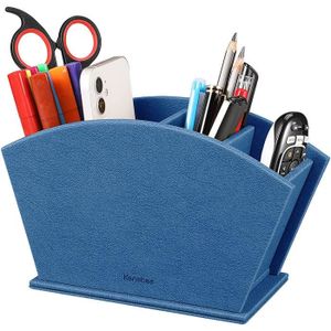 Sumnacon 3 compartiments Organisateur de Crayon/Bureau Bleu longueur*largeur*hauteur s’adapter au Bureau taille-20,5cm *9,3cm *11cm en PU Cuir