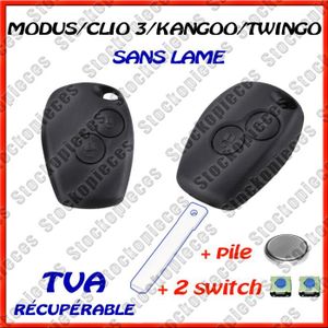 BOITIER - COQUE DE CLÉ BOITIER DE CLE PLIP CLEF CLES COMPATIBLE  CLIO MODUS TWINGO MASTER KANGOO / 2 switch + pile