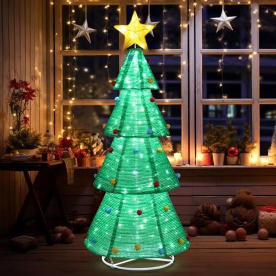 190CM Sapin de Noël avec 200 lumières LED, décoration de jardin et