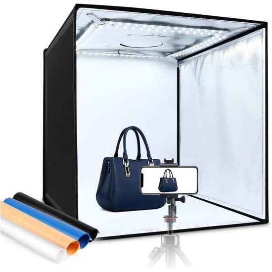 AMZDEAL Photo Studio Boîte à Lumière 60 * 60 * 60 cm Portable LED