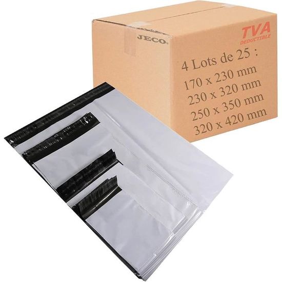 Lot de 100 enveloppes pochettes a4 eco plastiques opaques 230x320 mm Lot de 100 enveloppes pochettes a4 eco plastiques opaques 230x320 mm