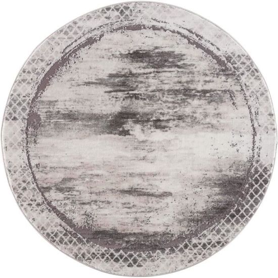 Tapis moderne motif losange relief rond gris 160 cm de diamètre