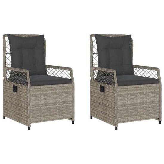 Chaises De Jardin Inclinables En Résine Tressée – Lot De 2, Grises, Avec Coussins Et Dossier Réglable - 2
