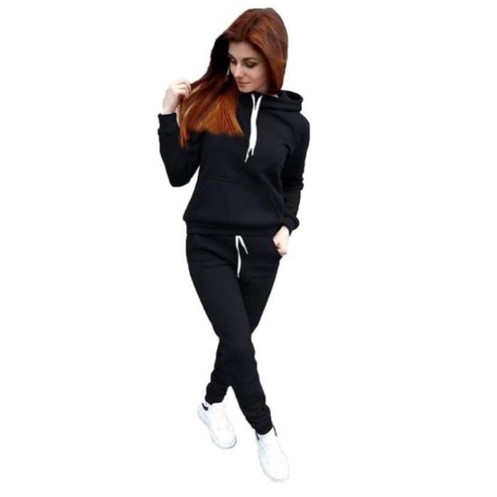 Tenue de jogging pour femme Sweat a capuche et pantalon de survetement a manches longues assortis Survetement 2 pieces S Noir Cdiscount Pret a Porter