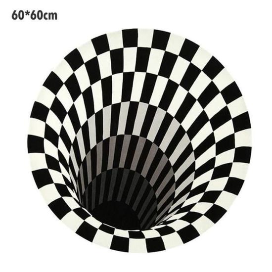 BH02158-Tapis rond blanc de salon a Vortex d'illusion 3D -60*60cm