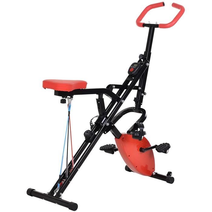Homcom Vélo d'appartement Body Trainer 2 en 1 Pliable écran LCD 8 niv. de résistance Acier ABS PVC Rouge Noir