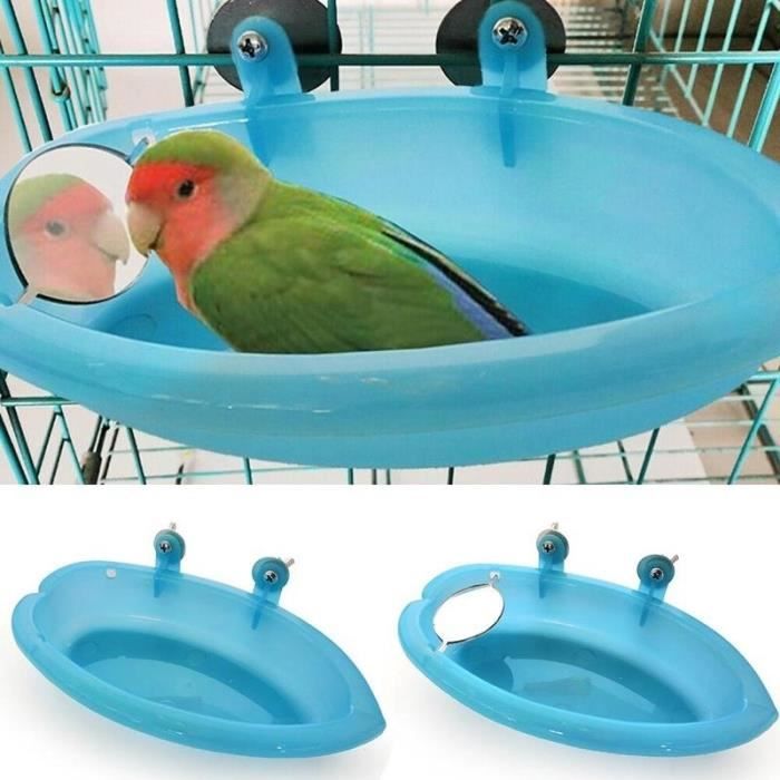 chargeur - trémie d'alimentation Bain d'oiseau avec miroir Oiseau Petit Oval Oiseau Bain Douche Accessoires de baignoire Parrot Cag