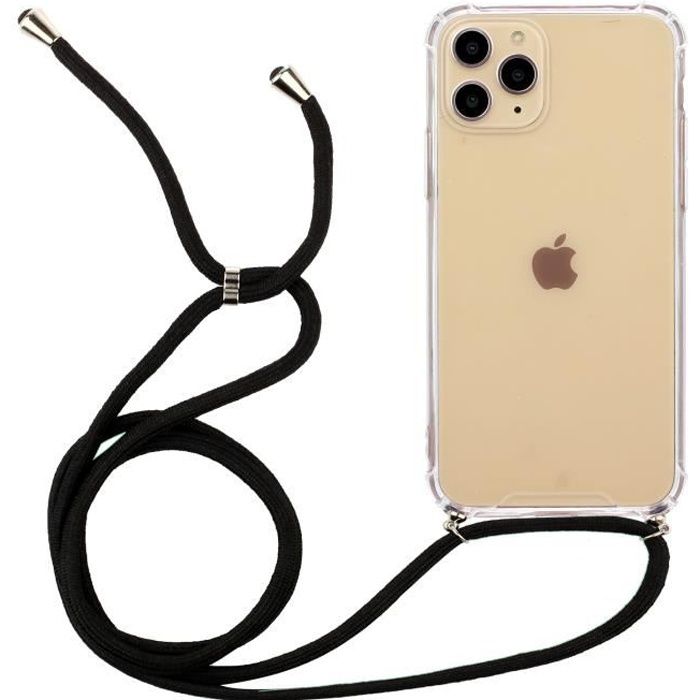 Coque iPhone 11 Pro (5.8) Transparente + cordon Protection, Acrylique étui Cordon de mode Protecteur Bumper Housse Clair-Noir