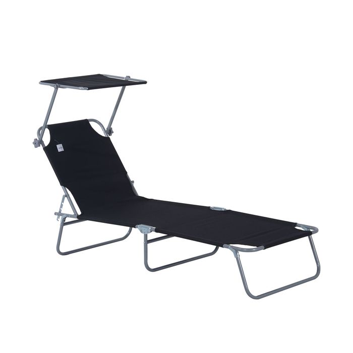 Transat bain de soleil pliable grand confort dossier et pare-soleil réglable multi-positions noir neuf 01BK