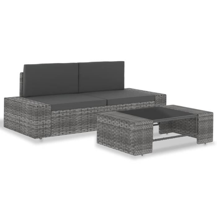 Moderne- Salon de jardin 2 personnes - 3 pcs Meuble de jardin - Mobilier de jardin Ensemble repas de jardin - Résine tressée