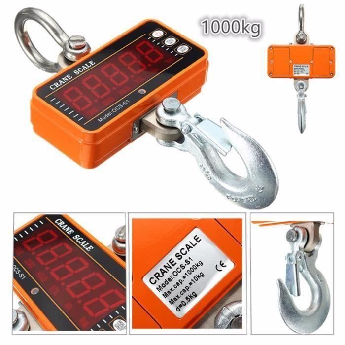 PFTEM 1000KG 2000LBS 1T Crochet peseur électronique Précision Digital Suspension Peson Écran LCD Grue Échelle