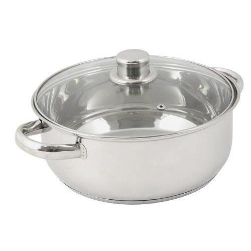 Crealys 502386, Faitout en acier inoxydable 8 litres diam. 28 cm - avec couvercle vapeur en verre - tous feux dont induction
