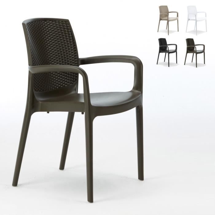 Chaises de Jardin Boheme Grand Soleil Bar avec accoudoirs Poly-rotin, Couleur: Marron