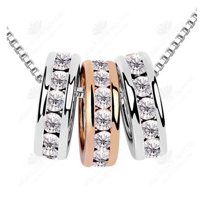 HTBE® Collier bijoux collier à trois anneaux collier à trois anneaux femme chaîne de clavicule créative bord de cristal ensemble tro