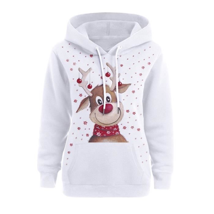 Chandail Sweat à capuche femme dessin animé de noël tête de cerf impression sweat à capuche pour couple cd1627