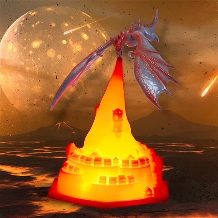 Lumière de dragon de feu 3D, avec veilleuse de château, décoration de veilleuse rechargeable, cadeaux de Noël pour enfants