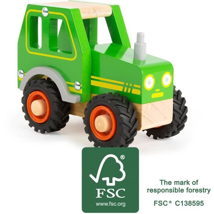 Small Foot- Tracteur en Bois pour Les Enfants de 18 Mois et Plus, certifié FSC 100%, Convient également aux Jeux Jouets, 11078, Vert