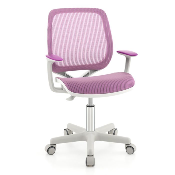 Chaise de Bureau Enfant - DREAMADE - Roulettes à Verrouillage de Position - Hauteur Réglable - Siège en Maille Respirante - Violet