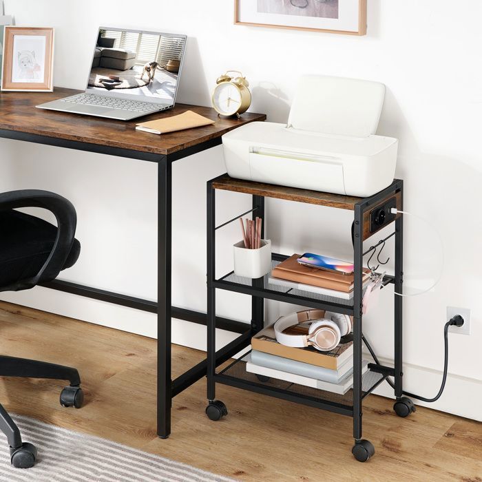 Support dImprimante - HOOBRO - Chariot à 3 Niveaux - Marron - Rangement Bureau - Station de Charge