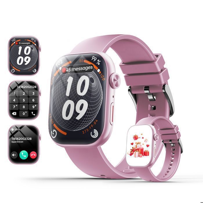 LOSEI Montre Intelligente Femme Élégante 47mm Suivi Santé SmartWatch pour Poignet 16-24cm 15j Autonomie 2.01 IP68 Android iOS Rose