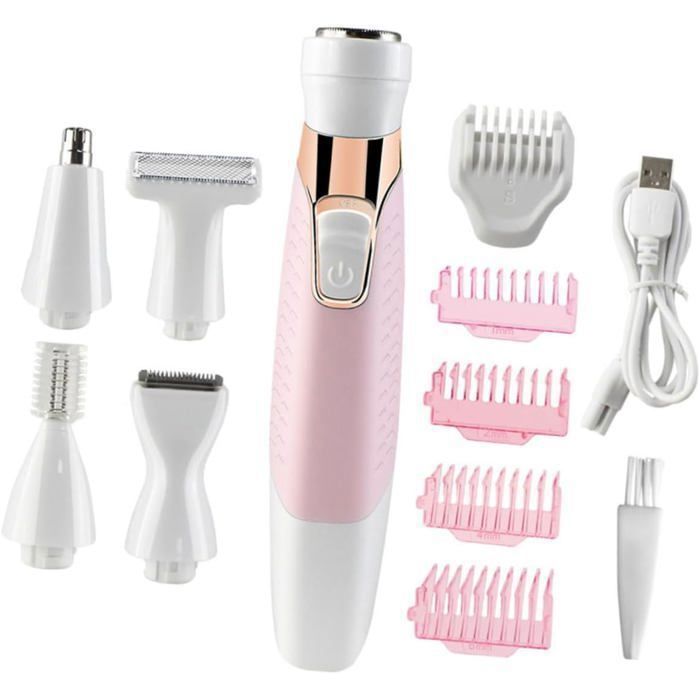 Épilateur électrique 5 en 1 pour femme Appareil dépilation complet du corps indolore et étanche rose rechargeable