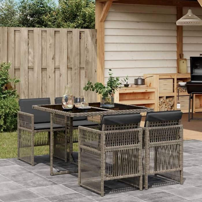 vidaXL Ensemble à manger de jardin 5 pcs avec coussins Gris 3210896