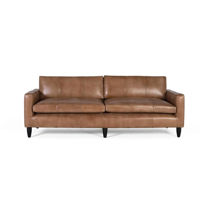Canapé en cuir style scandinave - 220 cm - Camel - Simili cuir - Confort optimal - Lignes épurées - Accoudoirs bas Canapé en cuir style scandinave - 220 cm - Camel - Simili cuir - Confort optimal - Lignes épurées - Accoudoirs bas