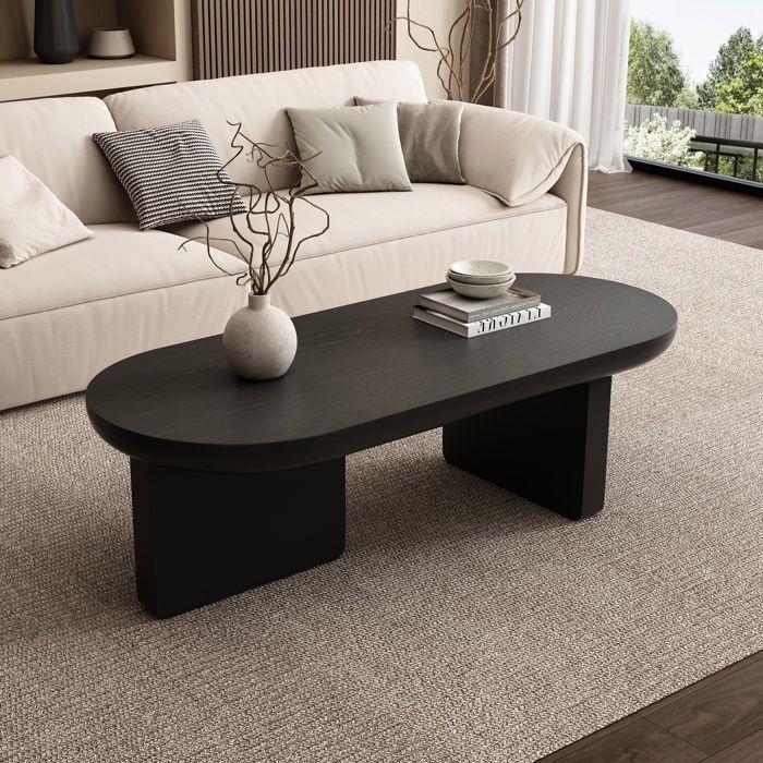 Table basse Salon Ovale Rangement Ouvert Laqué Table à Manger Pour Salon Canapé Table Style Moderne Minimaliste 119x50x355 cm Noir