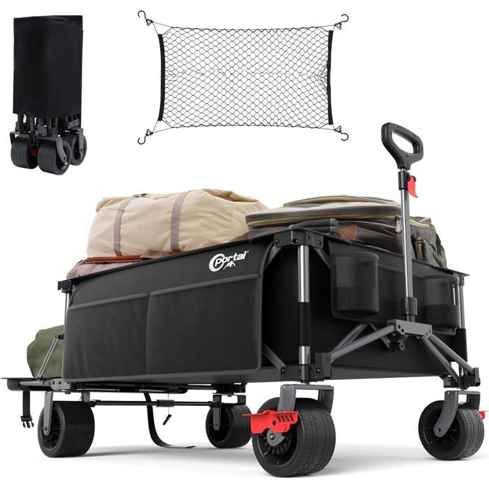 Rowce Chariot De Plage Pliable Poignée Réglable - Tout Terrain 120kg Jardin Camping Courses