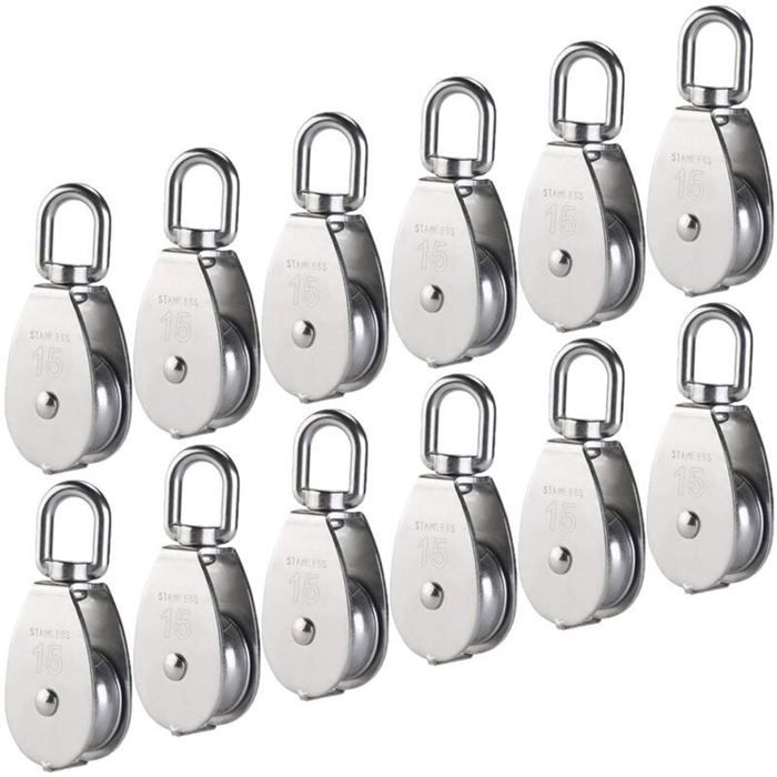 Lot De 4 Poulies Doubles En Acier Inoxydable 304 – Taille M15 – Capacité 35 Kg – Rotation à 360° – Pour Levage, Garage, Machines