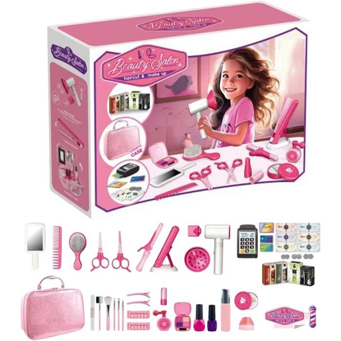 Kit de coiffure pour filles (14 pièces) : jeu de coiffeuse, avec sèche- cheveux, pour 3 ans - Jeux - Jouets