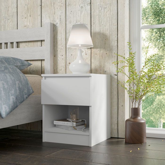 Table de chevet MAJA 40-1S blanche – moderne compacte pour petits espaces