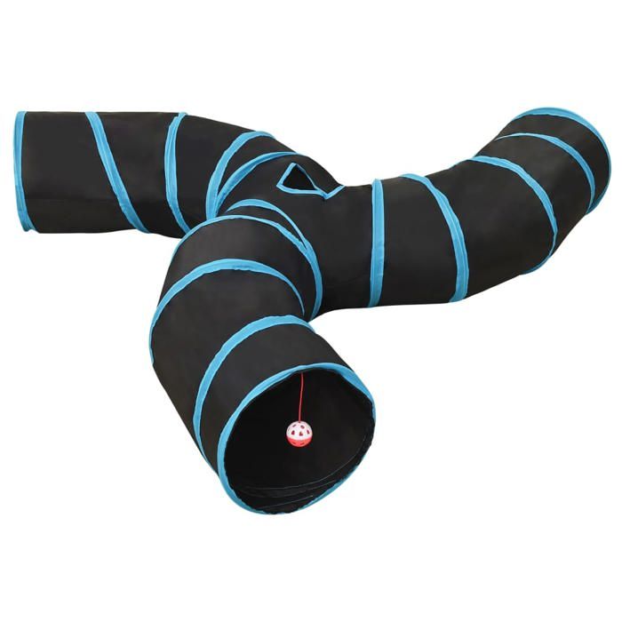 Tunnel pour chats - vidaXL - 3 voies - Polyester - Noir et bleu Tunnel pour chats - vidaXL - 3 voies - Polyester - Noir et bleu