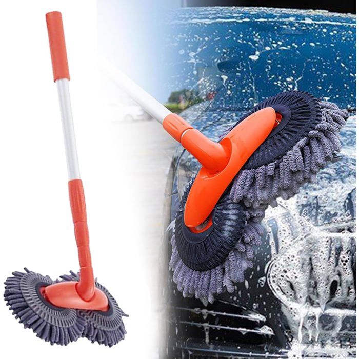 Grattoir Pare-brise Avec Balai Téléscopique 56-73 Cm - Poignée Ergonomique, Tête Rotative 360° - Noir