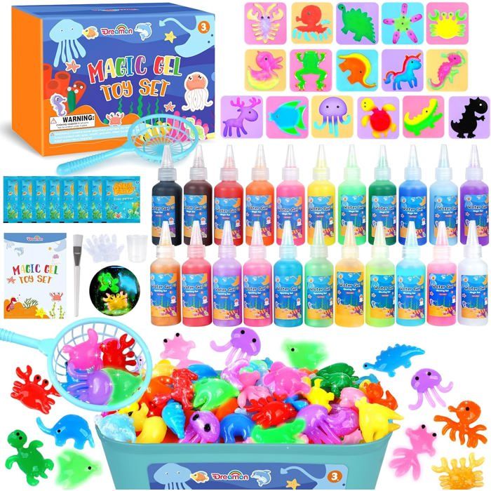 NXPZ Gels Magiques 3D CréAtifs, Kit de Jouet en Hydrogel Magique, DIY Magic Water Elf, Kit d'Hydrogel avec 12 Couleurs et 12 Moules, Cadeau de Jouet Créatif pour Filles et Garçons 3