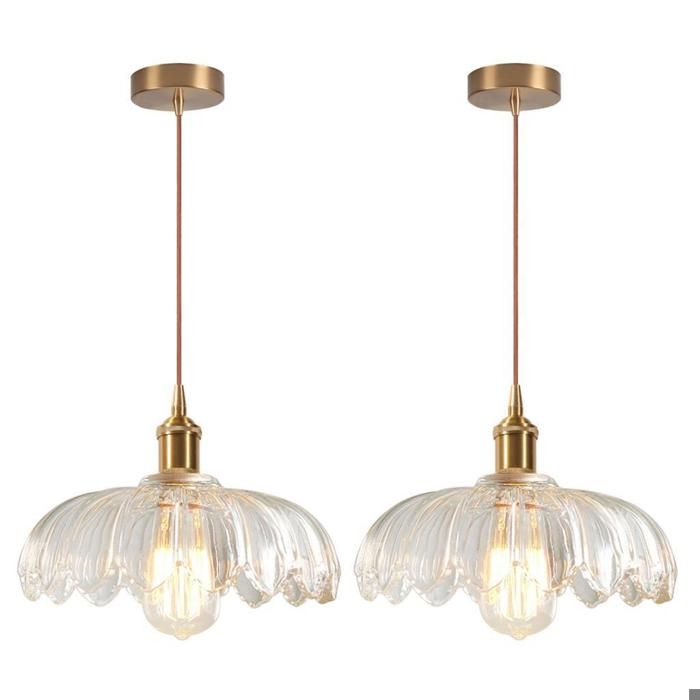 iDEGU 2x Lustre Moderne en VerreSuspension Vintage Abat-jour Design Fleurs Transparente E27 Lampe de Plafond Style Nordique25cm